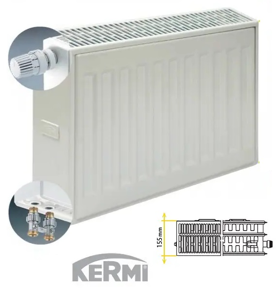 Tērauda apkures radiators KERMI KV33-900*700, apakšas KREISAIS pieslēgums, FTV