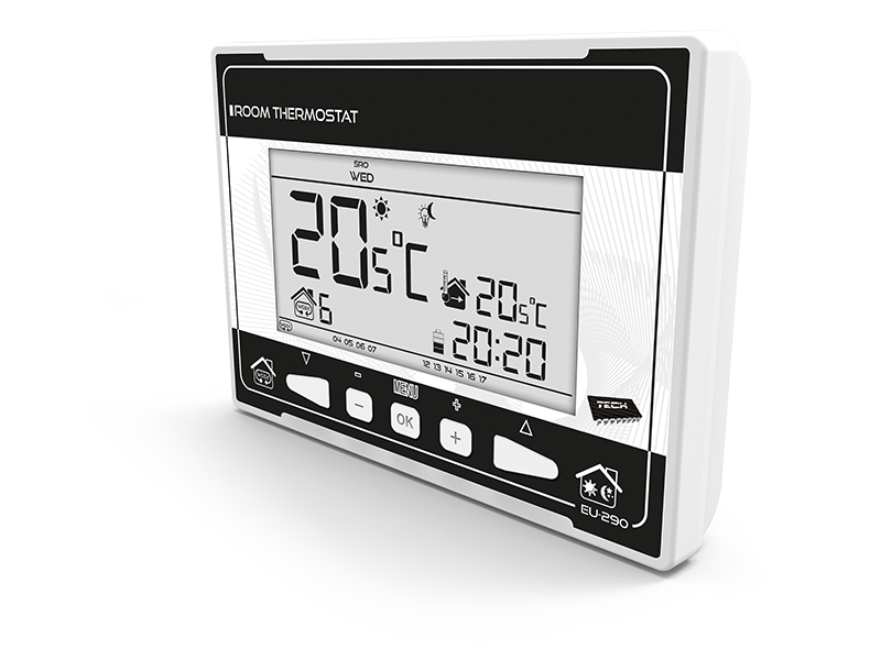 Istabas termostats TECH EU-290 V2, programmējams, bezvadu, bezpotenciāla