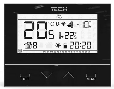 Istabas termostats TECH EU-292 V2, programmējams, bezvadu, bezpotenciāla, melns