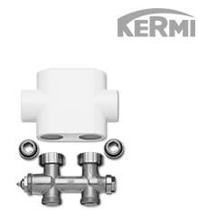 Универсальный Н блок для полотенцесушителя с термоклапаном, прямой, белый, KERMI, ZV00400001