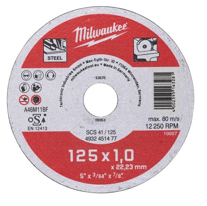 Plāns metāla griešanas disks 125x1.0mm, Milwaukee, 4932451477
