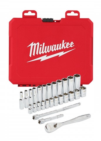 Uzgriežņu atslēgas ar sprūdratu un uzgaļu komplekti, 1/4'', 28 gab. komplekts, Milwaukee, 4932464943