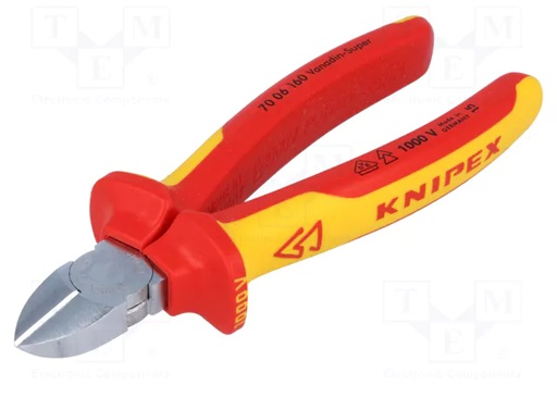 Elektriķu sānu knaibles 160 mm, ar divkomponentu dielektriskiem rokturiem (VDE), 1000 V, Knipex, 7006160