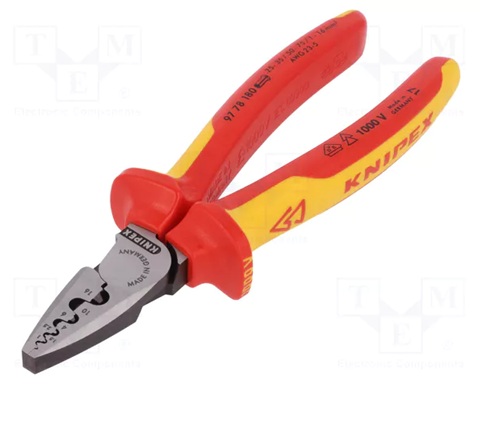 Presējamo uzgaļu stangas 0.25-16 mm, 180 mm, ar divkomponentu dielektriskiem rokturiem (VDE), Knipex, 9778180