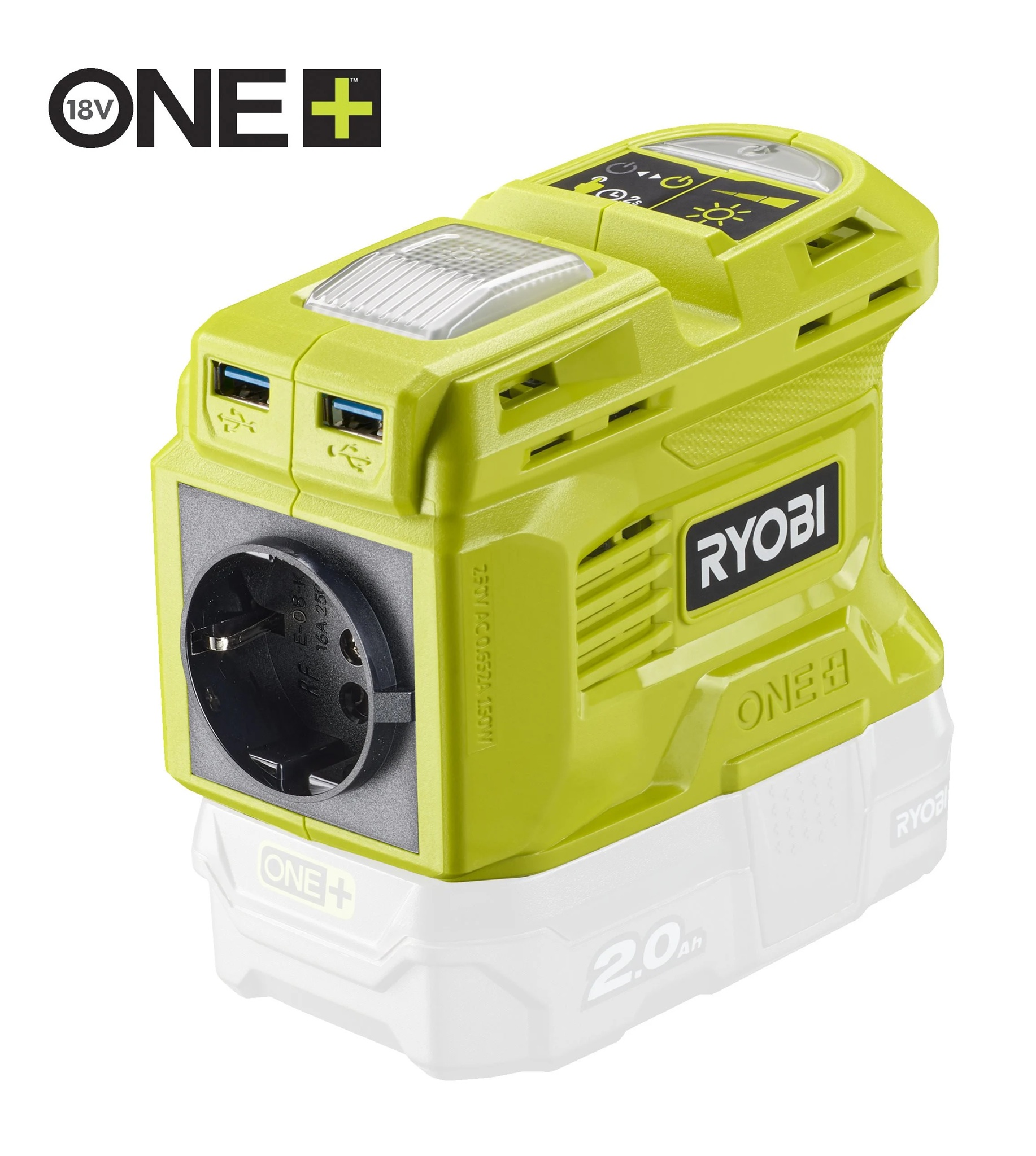 ONE+™ jaudīgs invertors komplektā ar lādētāju, 18 V, RY18BI150B-0, Ryobi