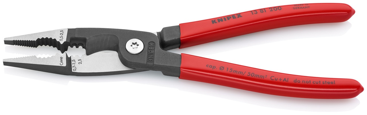 Электромонтажные универсальные клещи, 200 мм, с пластиковыми ручками, Knipex, 1381200