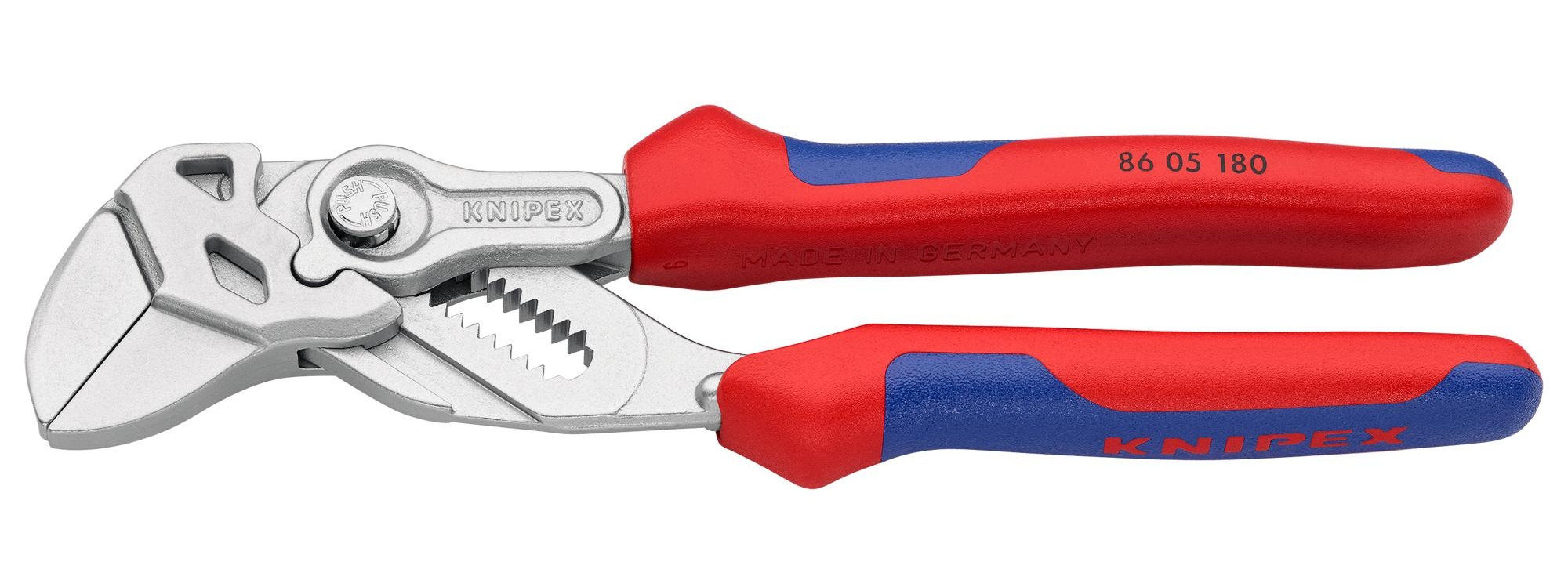 Regulējamas veidgabalu stangas-uzgriežņu atslēga, 180 mm, hromēta, daudzkomponentu rokturi, Knipex