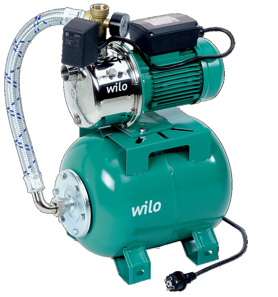 Установка с центробежным насосом в компактном исполнении с горизонтальным всасывающим и вертикальным напорным патрубком,  HWJ-203-EM-50/2-2, с расширительным баком 50 л, WILO, 4265554