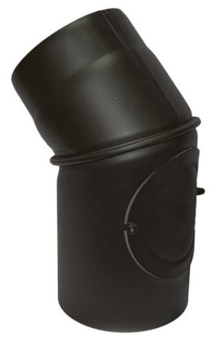 Черный, стальной отвод дымохода с люком для чистки 45°, Ø130, регулируемый