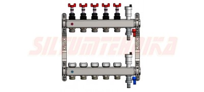 Silto grīdu kolektors UFST-A-7 cilpas, ar plūsmas mērītājiem un atgaisotāju, Inox, ECOline, KAN-therm, 1306157049