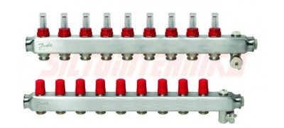 Комплект коллекторов из нержавеющей стали SSM-9F, с расходомерами, 9 контуров, DANFOSS, 088U0759