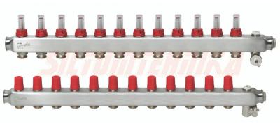 Nerūsējošā tērauda grīdas apkures kolektors SSM-12F, ar plūsmas mērītājiem, DANFOSS, 088U0762